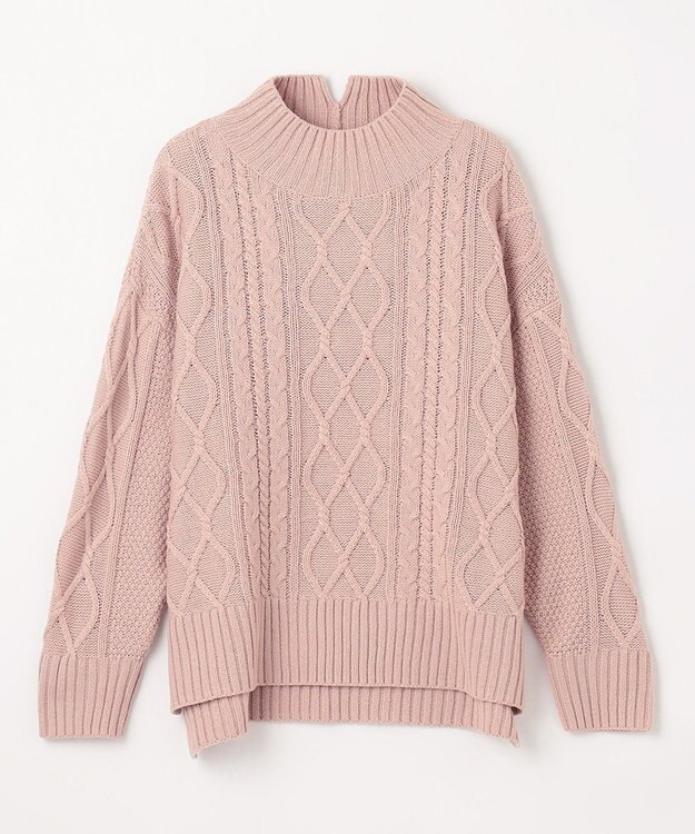 ANY 【6色展開】ソフトアクリルハイネックケーブルニット ピンク