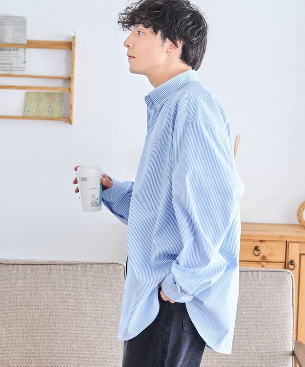 WEGO イージーケアオックスフォードシャツ ブルーストライプ