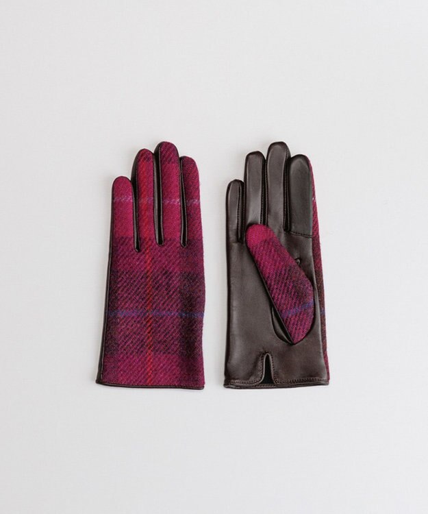ORuKuBET Harris Tweed グローブ(WOMEN)【日本製・保湿成分/スクワラン加工・ 抗菌機能・タッチパネル対応】 ピンク２