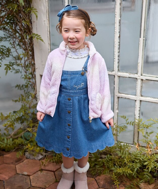 ANY KIDS ネコポケットボアブルゾン レインボー×ラベンダー