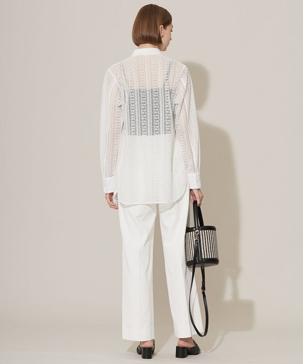 ICB 【洗える】 ストライプラッセルレース シャツ オフホワイト系