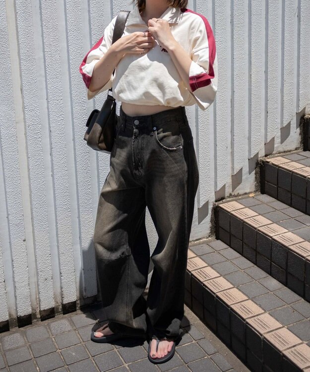 WEGO 刺繍ハーフジップT ホワイトアイボリー