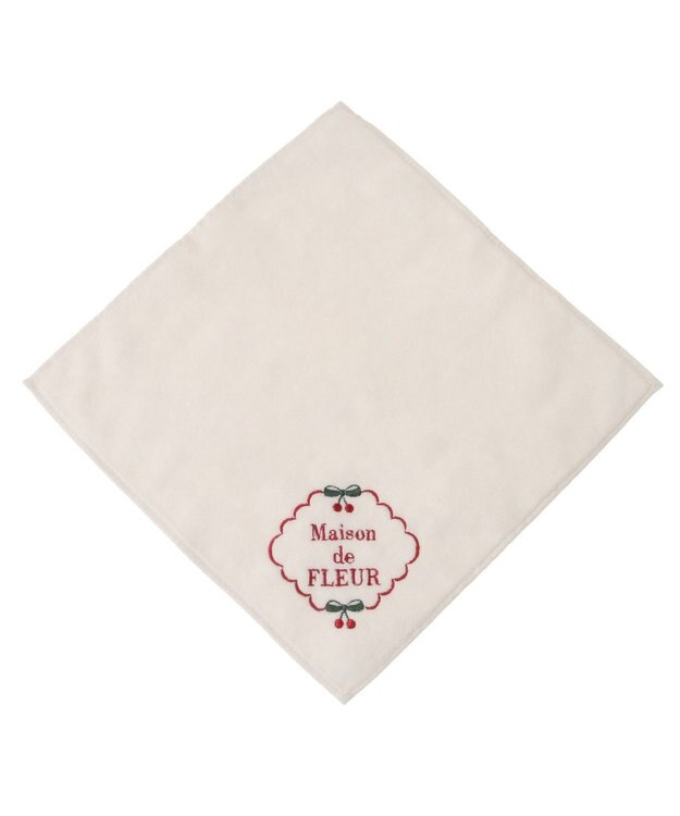 Maison de FLEUR チェリー刺繍タオルハンカチ Ivory