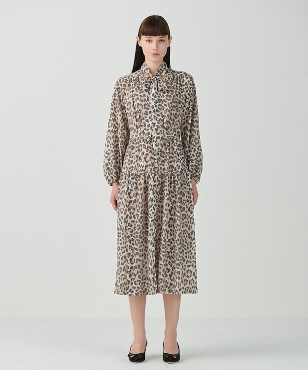 GRACE CONTINENTAL レオパードドレープドレス ベージュ