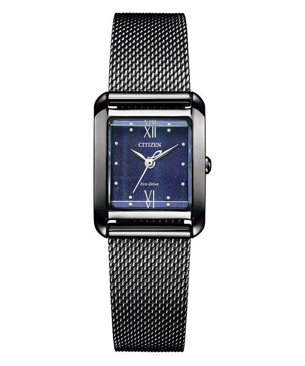 CITIZEN 【光発電エコ・ドライブ】ハンサムなスクエアケース 替えバンド付き ブラック ネイビー ブラック