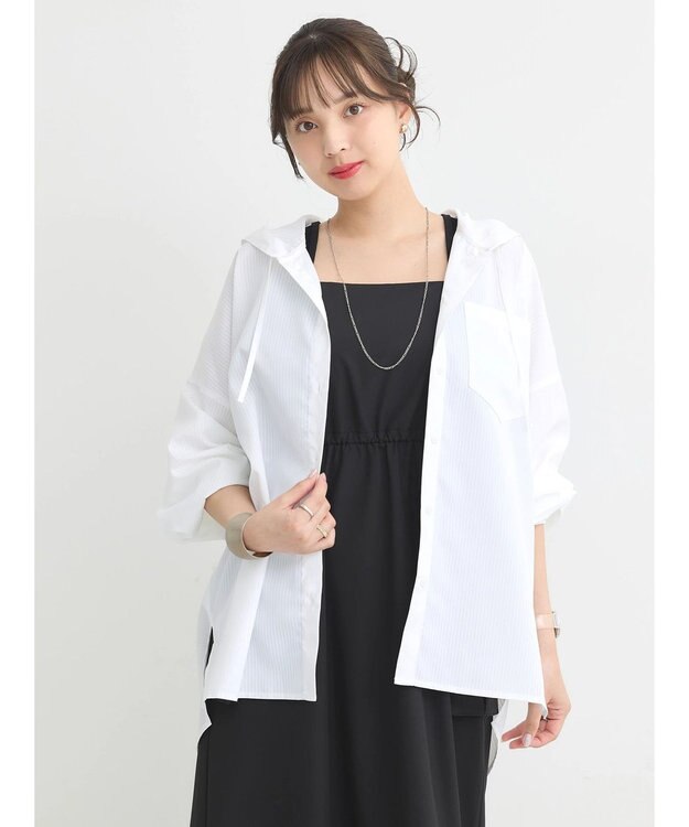 earth music&ecology フーディーシャツ Stripe White