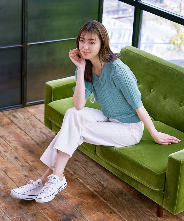 Tiaclasse L 【洗える】パフスリーブ透かし編みニットトップス ミント