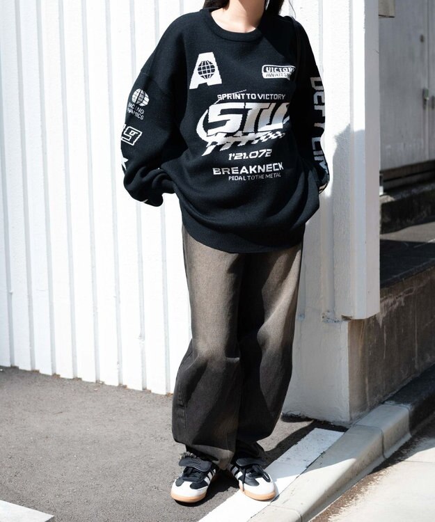 WEGO スポーツグラフィックジャガードニット ブラック