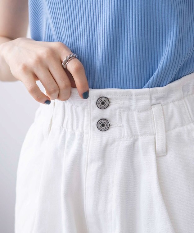 WEGO ウエストフリルマムデニムパンツ ホワイト