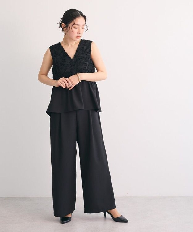 Green Parks ・Ｒａｉｌｍｅ　ジャカードペプラムサロペット Black