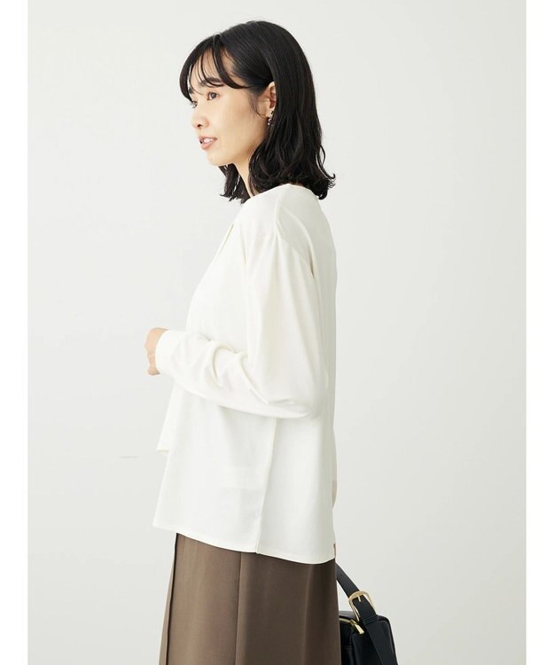 Green Parks ＢＰ　襟タック長袖ブラウソー Off White