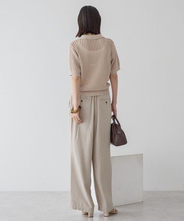 AMERICAN HOLIC 衿付きメッシュ編み半袖ニットプルオーバー Light Beige