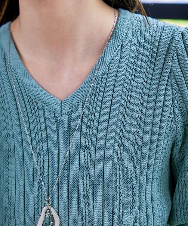 Tiaclasse L 【洗える】パフスリーブ透かし編みニットトップス ミント