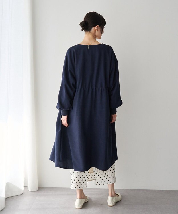 YECCA VECCA ノーカラーラペルロングコート Navy