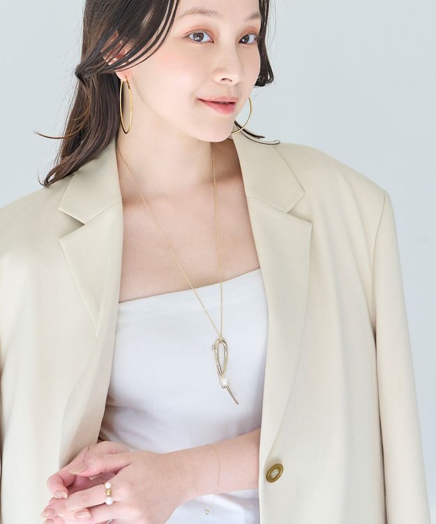 Phoebe 2wayスタイリッシュクロスカーブパールブローチネックレス　ゴールド ゴールド