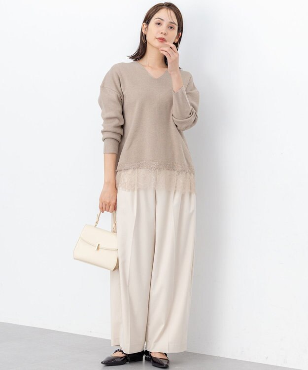 組曲 S レースモチーフニットプルオーバー ベージュ系