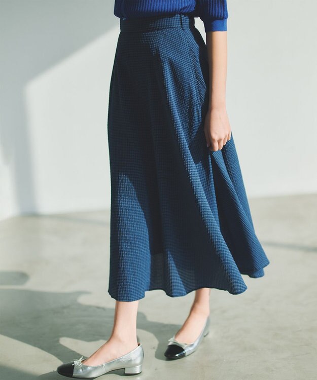 組曲 L 【先行予約】サッカーギンガムチェック フレアスカート ブルー系