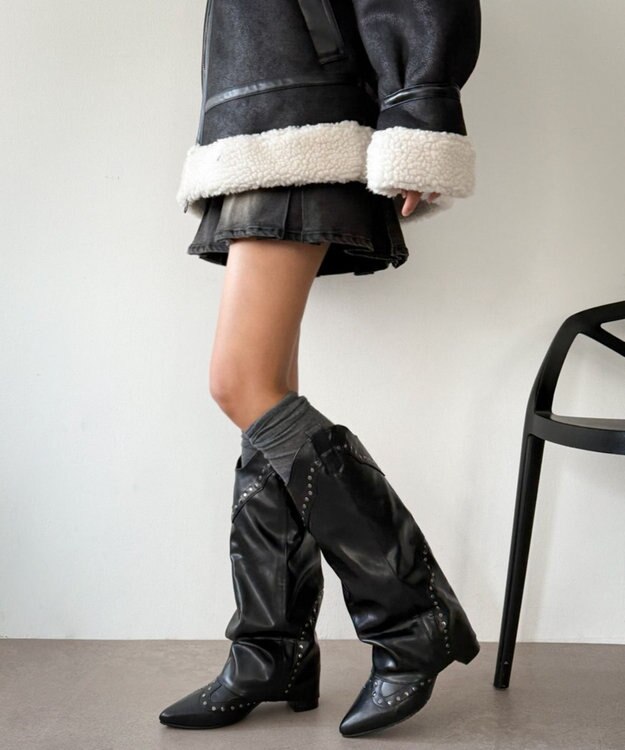 WEGO ウエスタンカバーロングブーツ ブラック