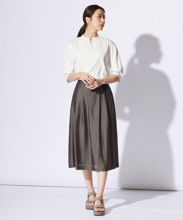 J.PRESS LADIES S 【洗える】シアーソフトカールマイヤー タック スカート ブラウン系