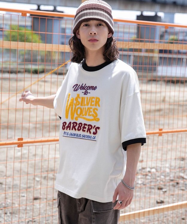 WEGO モチーフ刺繍リンガーT オフホワイト