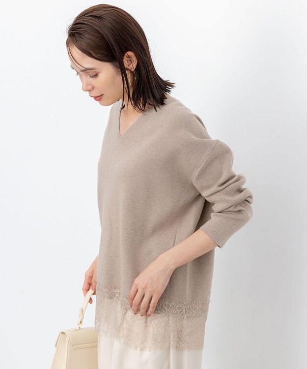 組曲 レースモチーフニットプルオーバー ベージュ系