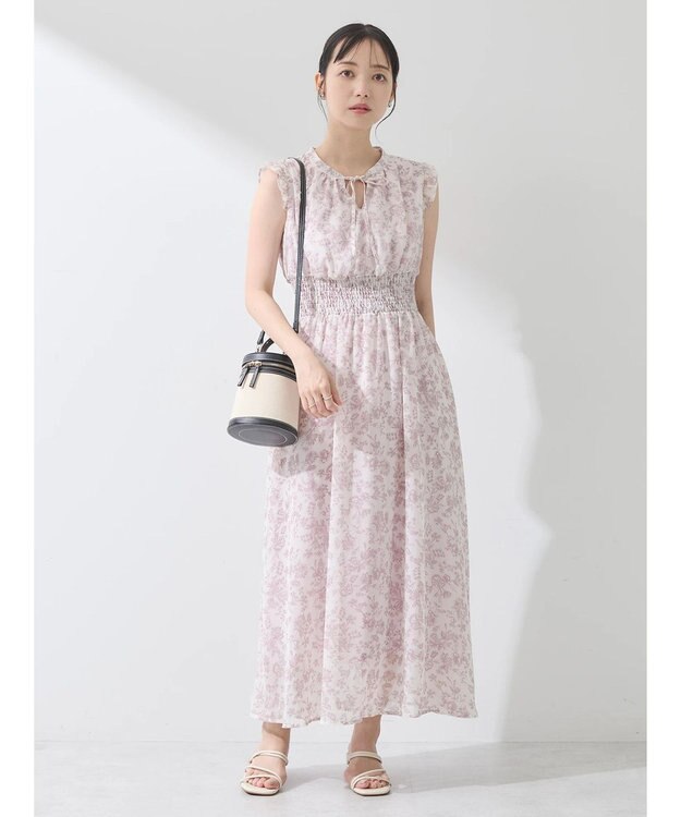 earth music&ecology ノースリ花柄ワンピース Pink Beige