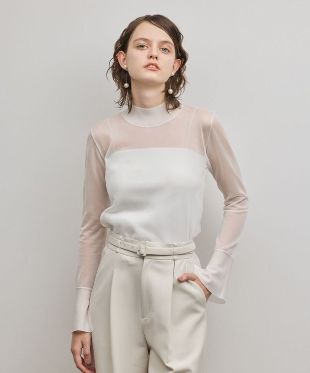GRACE CONTINENTAL シアーハイネックニットトップ ホワイト