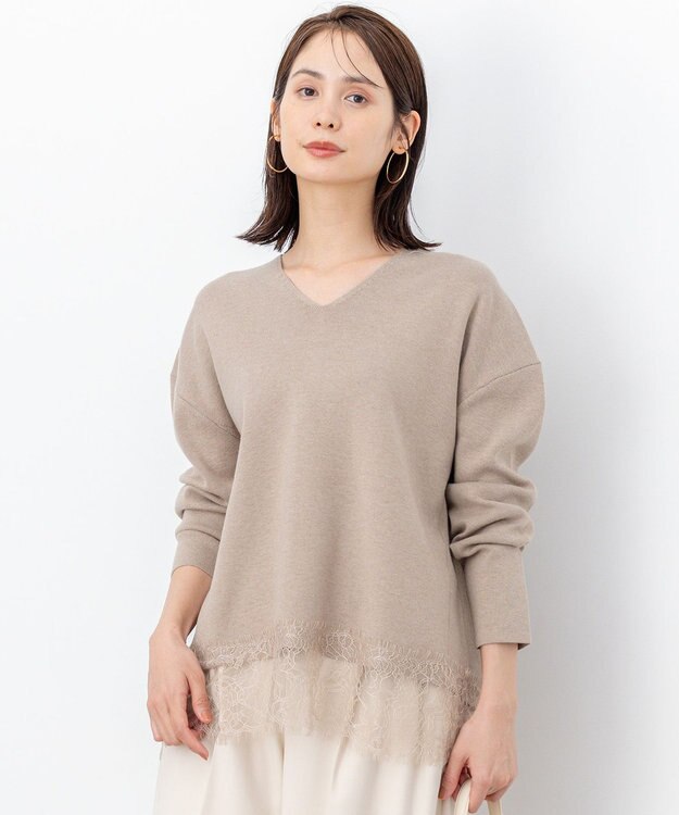 組曲 S レースモチーフニットプルオーバー ベージュ系
