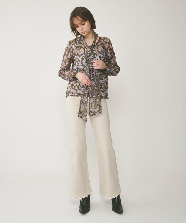 GRACE CONTINENTAL ボウタイ付レースブラウス カーキ