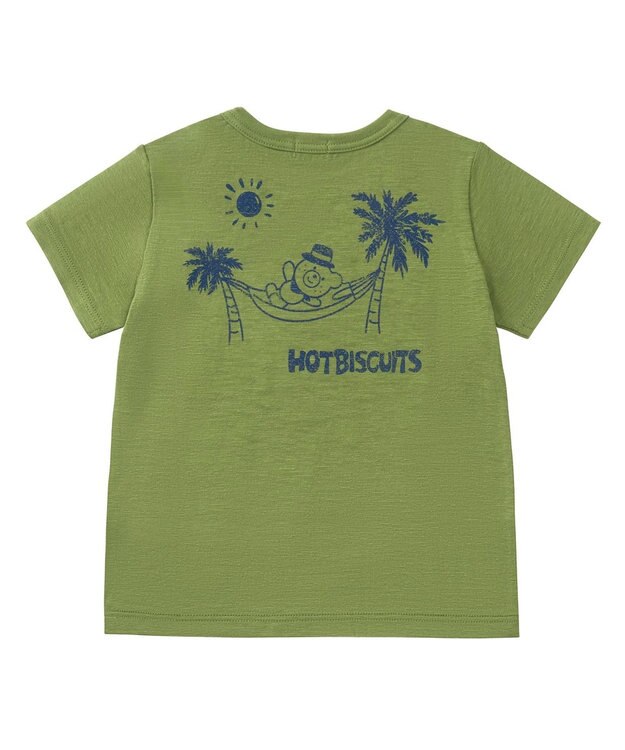 MIKI HOUSE HOT BISCUITS 【80-120cm】 サーフ柄 スラブ天竺 半袖Tシャツ カーキ