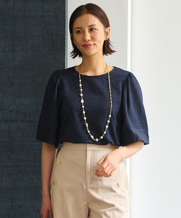 自由区 【WEB限定・洗える・XSサイズあり】シャドウサッカー カットソー ネイビー系