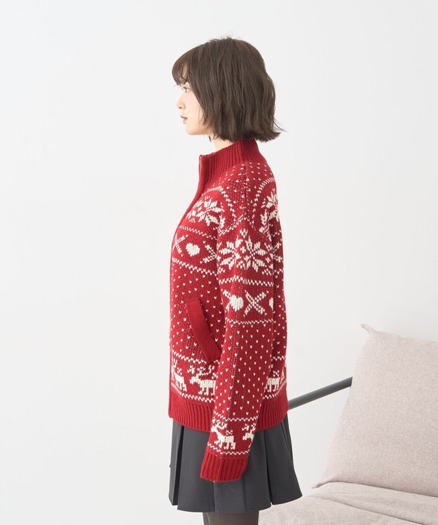 earth music&ecology ダブルzipノルディックカウチンニットカーディガン レッド