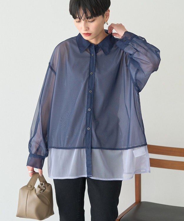 AMERICAN HOLIC シアーレイヤード配色シャツ Navy