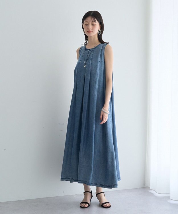 YECCA VECCA バイオ加工ヴィンテージデニムタックワンピース Indigo