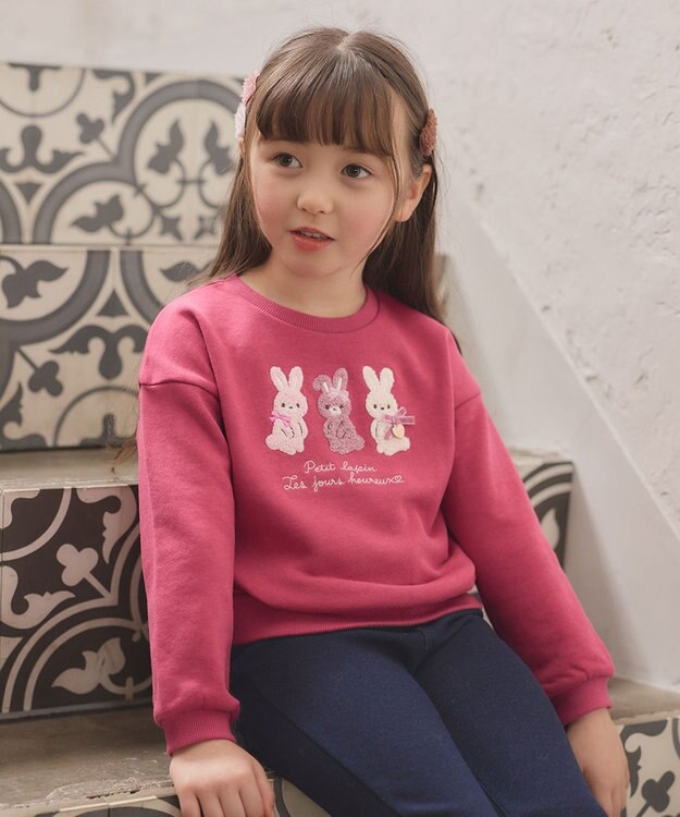 ANY KIDS 【らくっトレーナー】アニマル 裏毛 サガラ刺しゅう トレーナー チェリー（ウサギ）