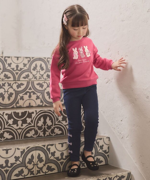 ANY KIDS 【らくっトレーナー】アニマル 裏毛 サガラ刺しゅう トレーナー チェリー（ウサギ）