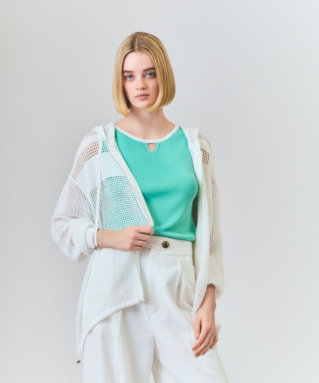 GRACE CONTINENTAL ボーダーメッシュフーディ ホワイト