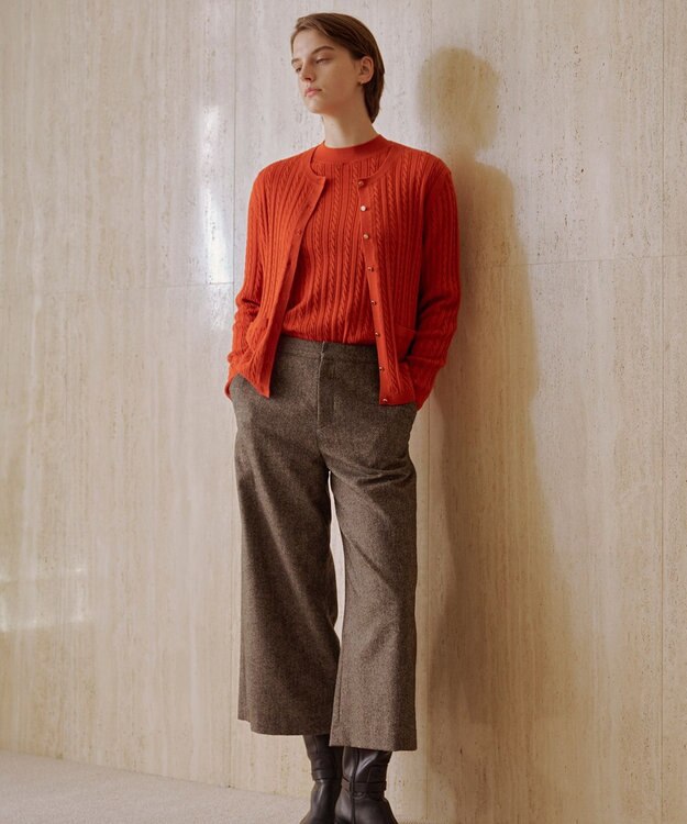 J.PRESS LADIES KNIT BASIC クルーネック カーディガン オレンジ系