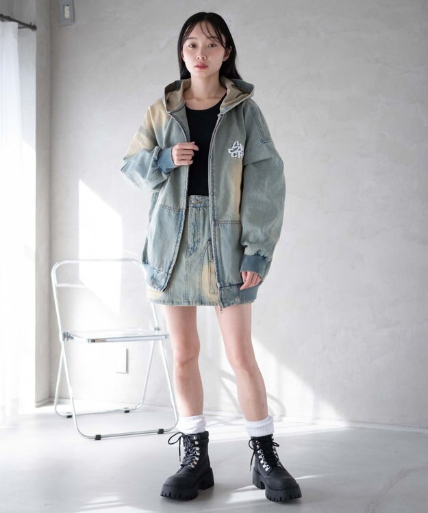 WEGO ヴィンテージウォッシュカーゴミニスカート デニム淡加工色