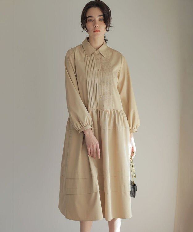 組曲 ソフトクロスピンタック ワンピース ベージュ系