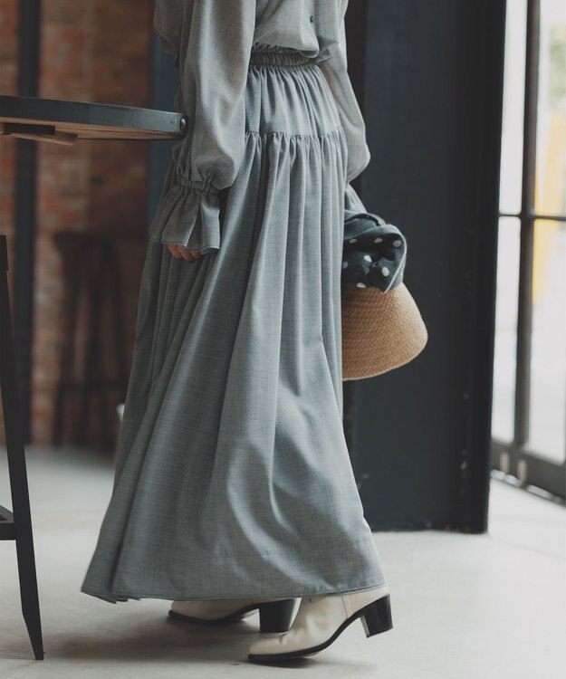 #Newans 【高山都さんコラボ】ダブルギャザーロングスカート グレー