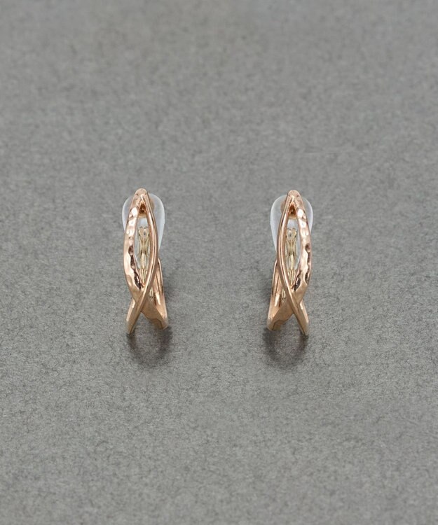 Phoebe 〈シリーズ累計販売10000点突破！〉〈痛くないシリーズ/金属アレルギー対応〉クロスフープクリスタルループフィットイヤリング　ローズゴールド ローズゴールド