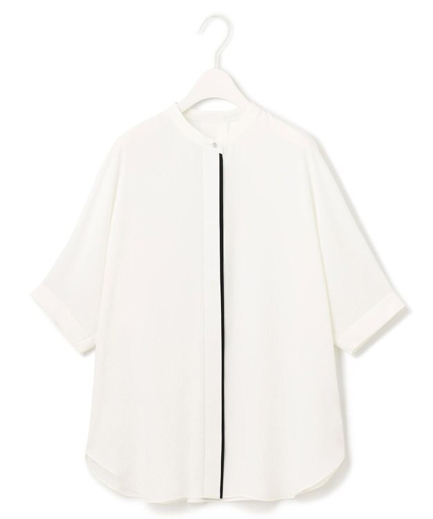 ICB L 【新色追加・接触冷感・UVケア・速乾・洗える】BackSatinAmunzen 5分袖バンドカラーブラウス オフホワイト系