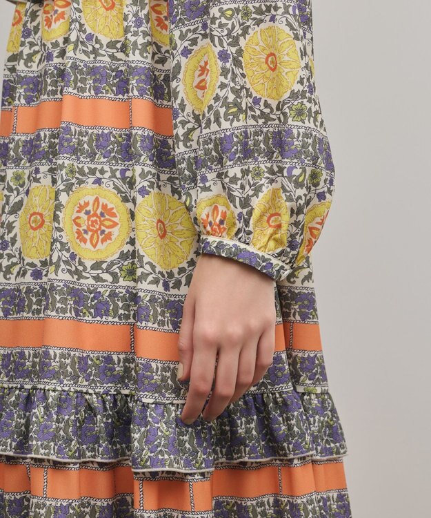 GRACE CONTINENTAL フラワープリントレースアップワンピース オレンジ