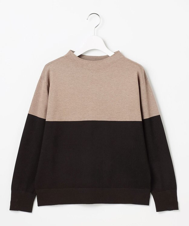 J.PRESS LADIES L Vis/Peスパーク カラーブロッキング ニット モカ×ダークブラウン系