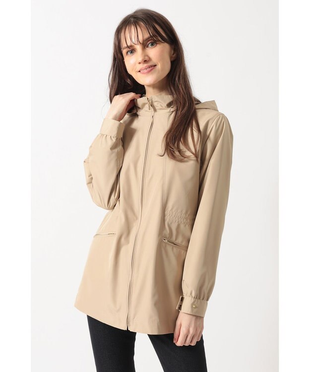 DAKS フーデッドライトタフタブルゾン ベージュ