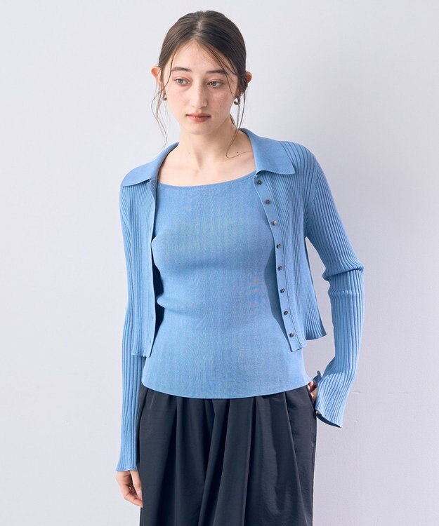 YECCA VECCA 【2点セット】キャミセット襟付きカーディガン Blue