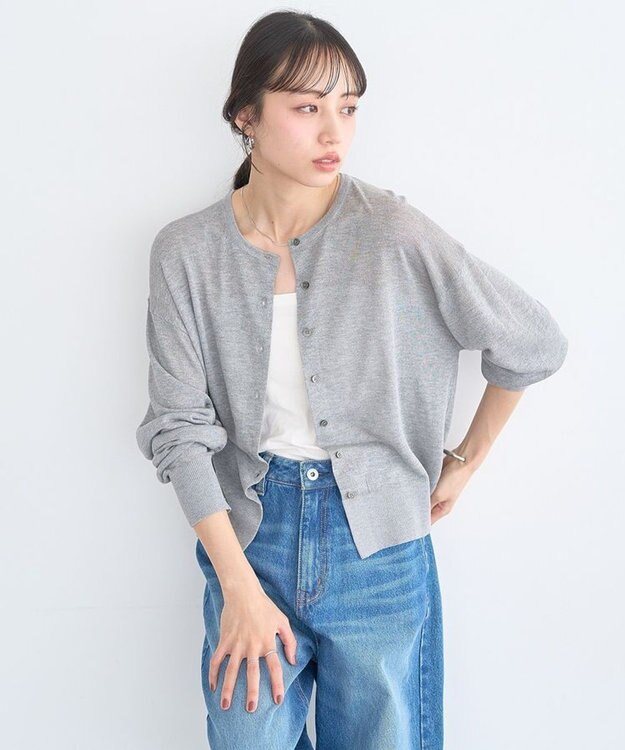 earth music&ecology 【WEB限定】接触冷感シアークルーニットカーディガン 杢グレー