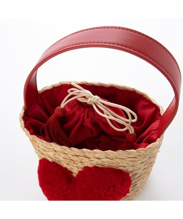 UNBILLION カシュカシュ cachecache / ハート付ラフィアバケットトート カゴバッグ レッド