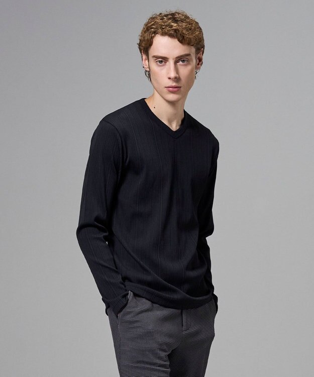 JOSEPH HOMME テックリブジャージー　Vネックカットソー ブラック系